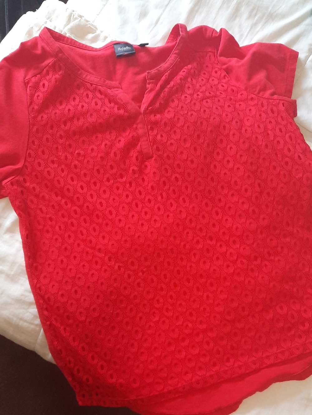 Rafaella Coral Red Eyelet Front V-Notch Top